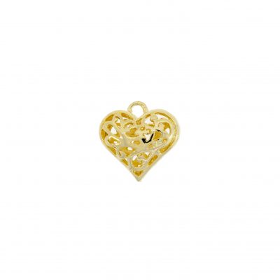 Dije Corazon Tallado Hueco Con Baño De Oro 24Kt. De 20 * 20 Mm.(Bolsa De 2 Piezas)
