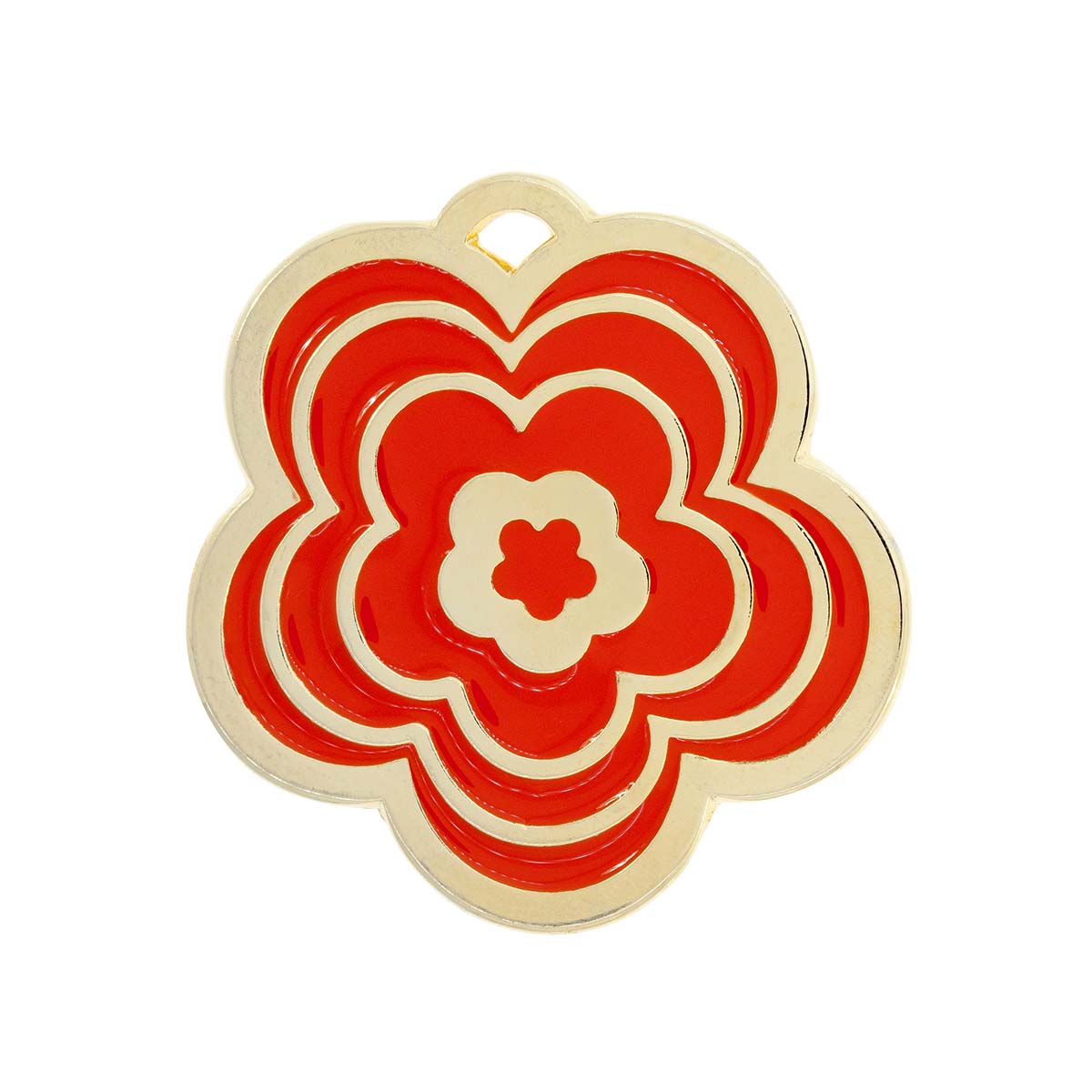 Colgante Flor Esmaltada En Naranja Con Baño De Oro 24Kt. De 60 Mm. De Dia.(Bolsa De 1 Pieza)