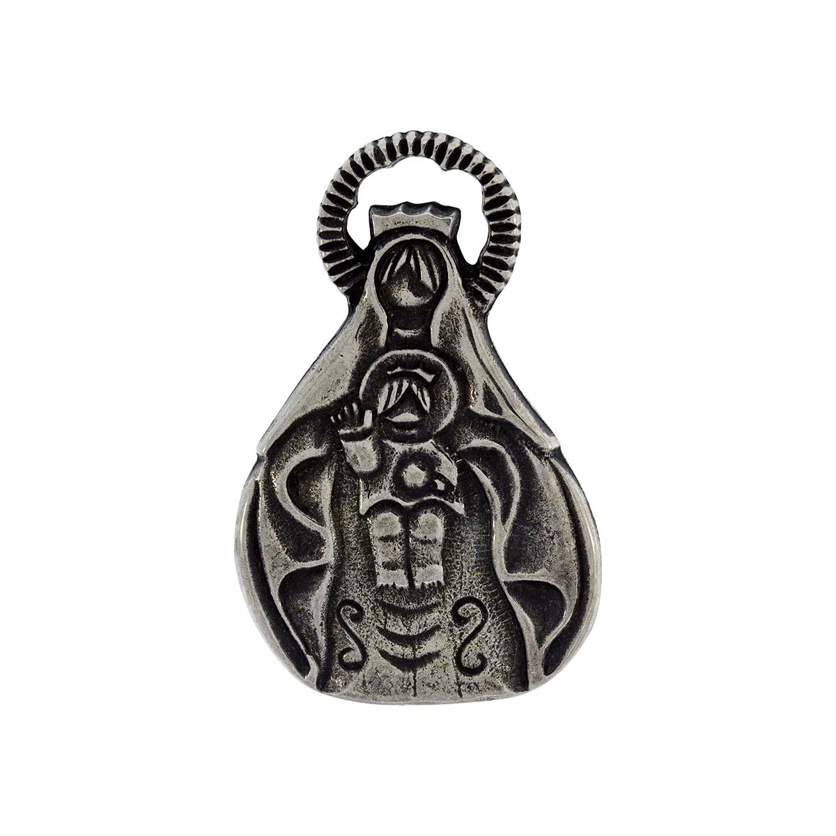 Colgante Virgen De La Coromoto Con Baño De Niquel Envejecido De 60 * 38 Mm.(Bolsa De 1 Pieza)