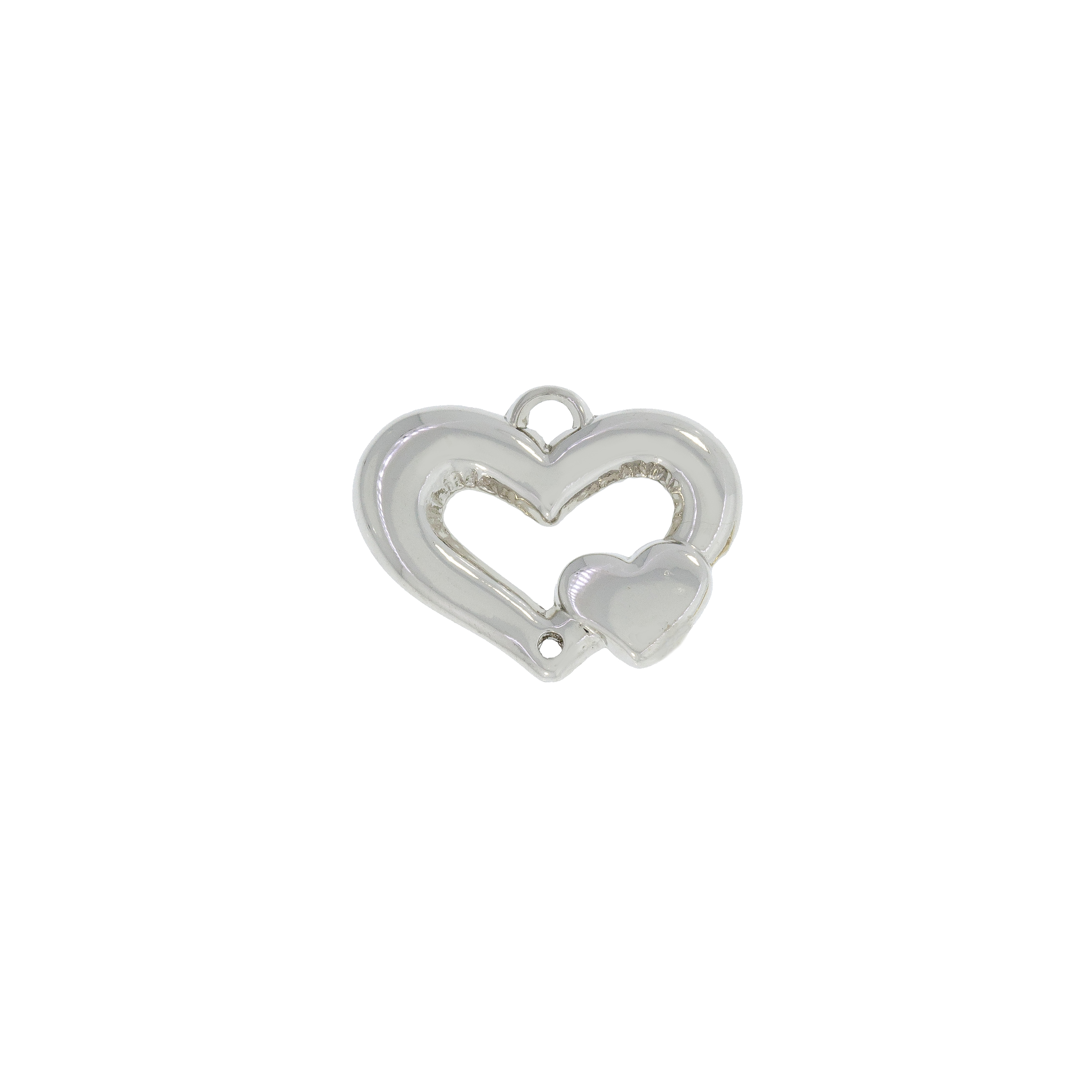 Dije Doble Corazon Con Baño De Niquel 19 * 24 Mm.(Bolsa De 2 Piezas)