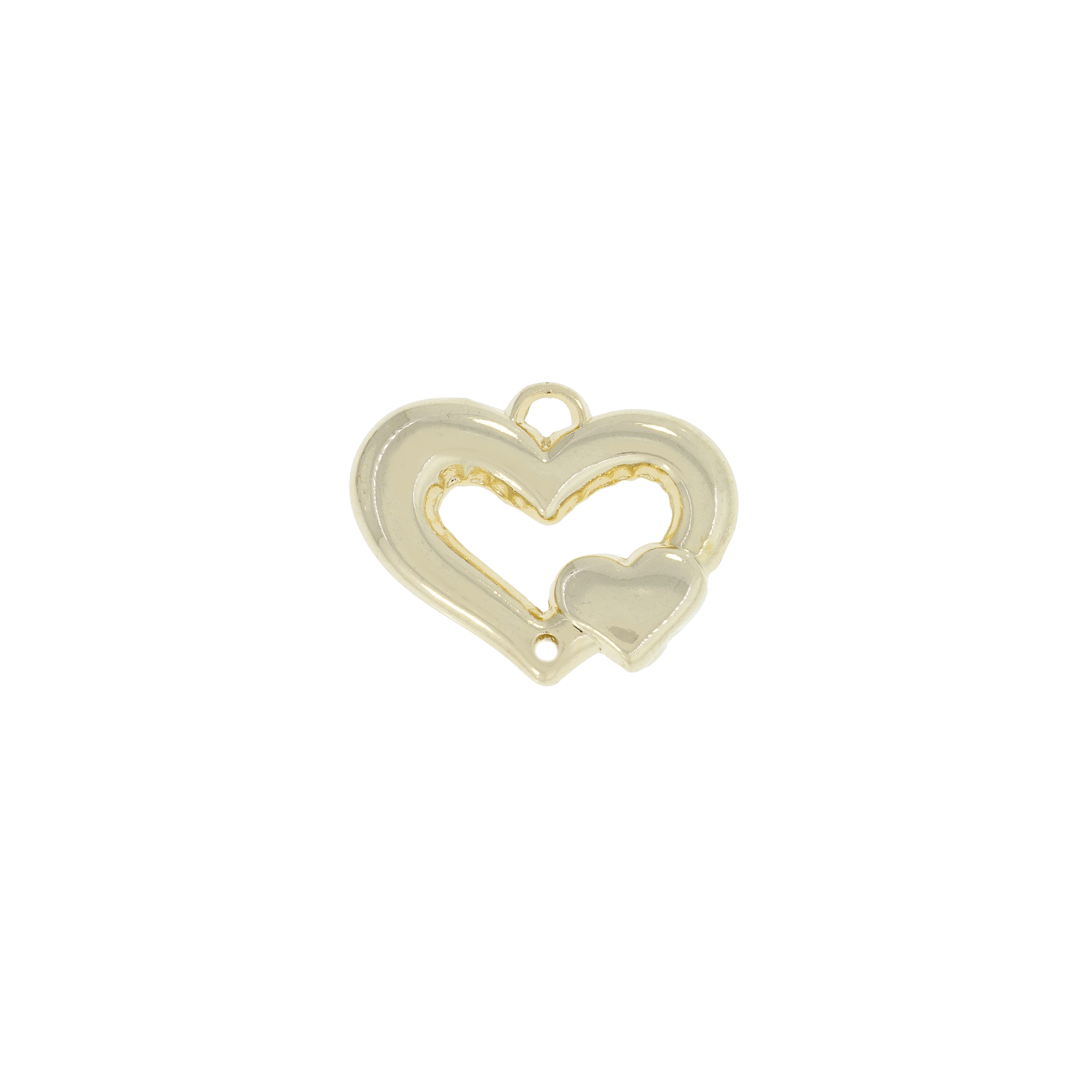 Dije Doble Corazon Con Baño De Oro 24Kt. 19 * 24 Mm.(Bolsa De 2 Piezas)