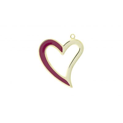 Colgante Corazon Esmaltado Fucsia Con Baño De Oro 24Kt. De 52 * 49 Mm.(Bolsa De 1 Pieza)