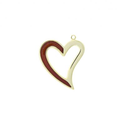 Colgante Corazon Esmaltado  Rojo Translucido Con Baño De Oro 24Kt. De 52 * 49 Mm.(Bolsa De 1 Pieza)