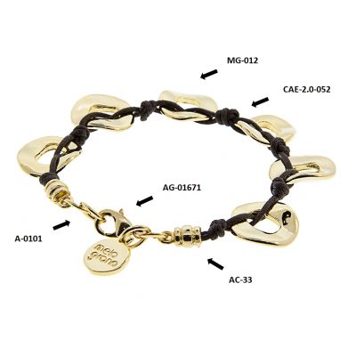 Pulsera De Cordón Con Separadores En Baño De 24Kt / Cord Bracelet With Bead Caps. Gold 24Kt Finish.