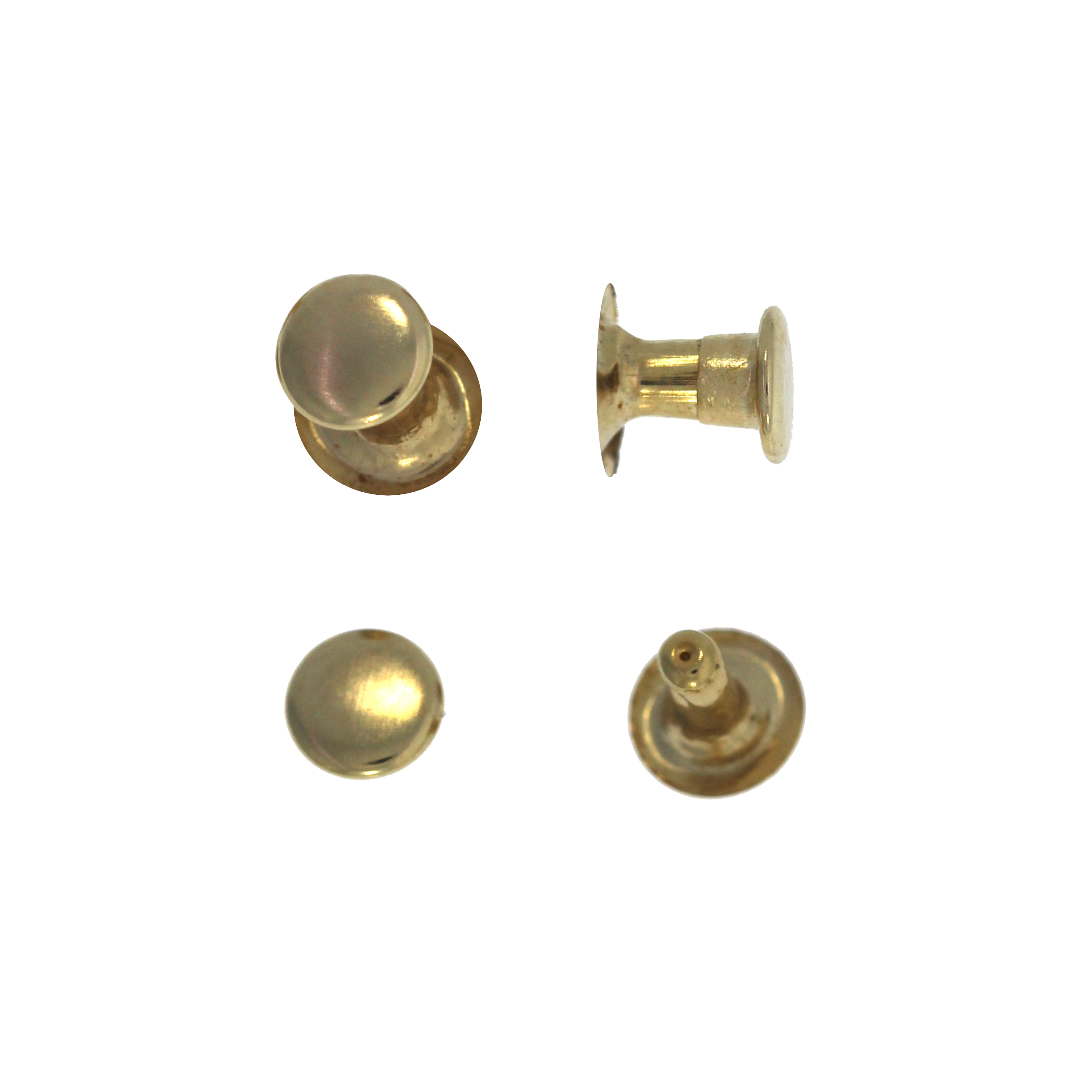 Remache De Dos Piezas Con Tapa De 7Mm.De Dia.Bañado En Oro 24Kt.(Bolsa De 12 Piezas)