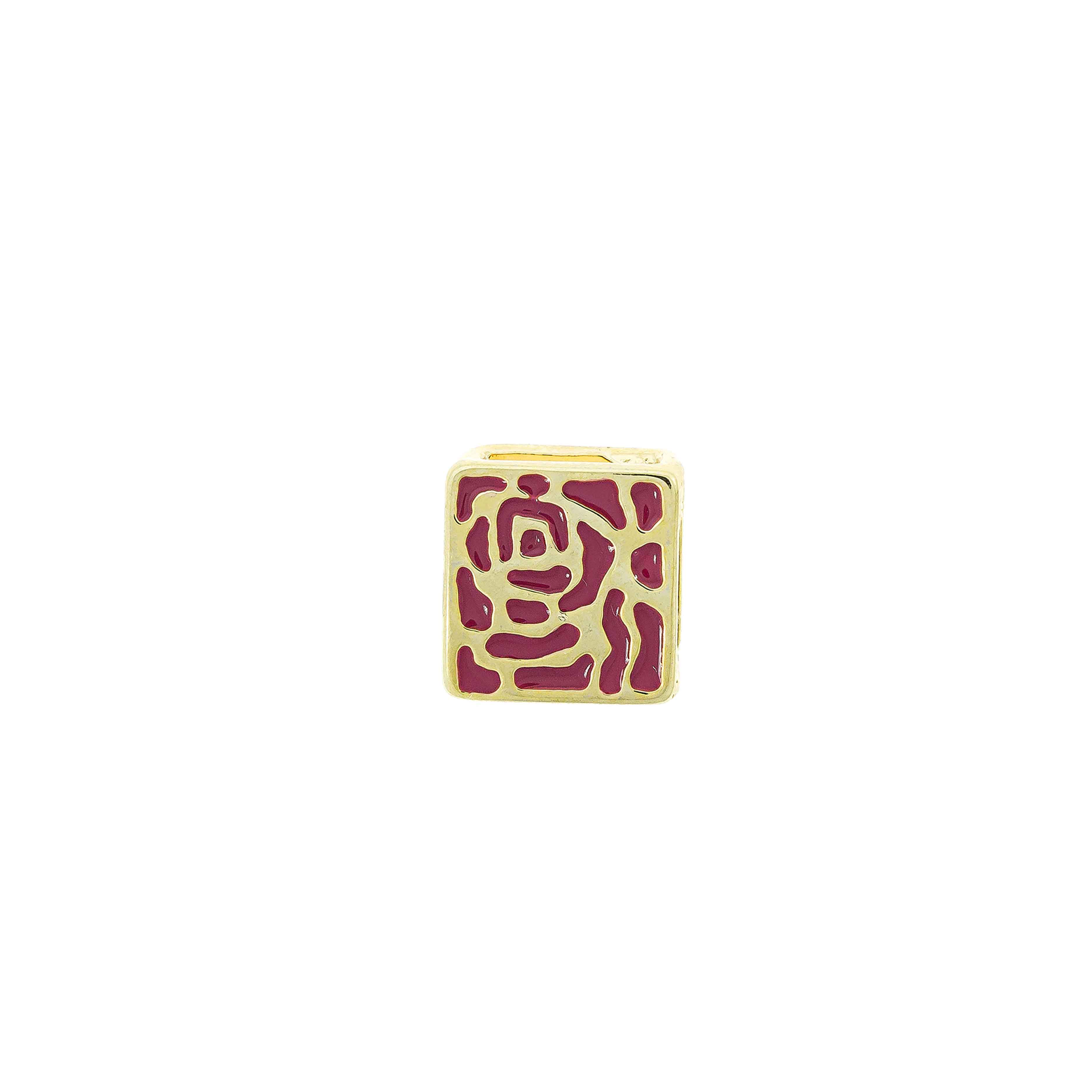 Pasador Esmaltado Fucsia con baño de Oro 24Kt. de 26 * 26 mm. Para fleje de cuero 12 mm.bolsa de 2 piezas