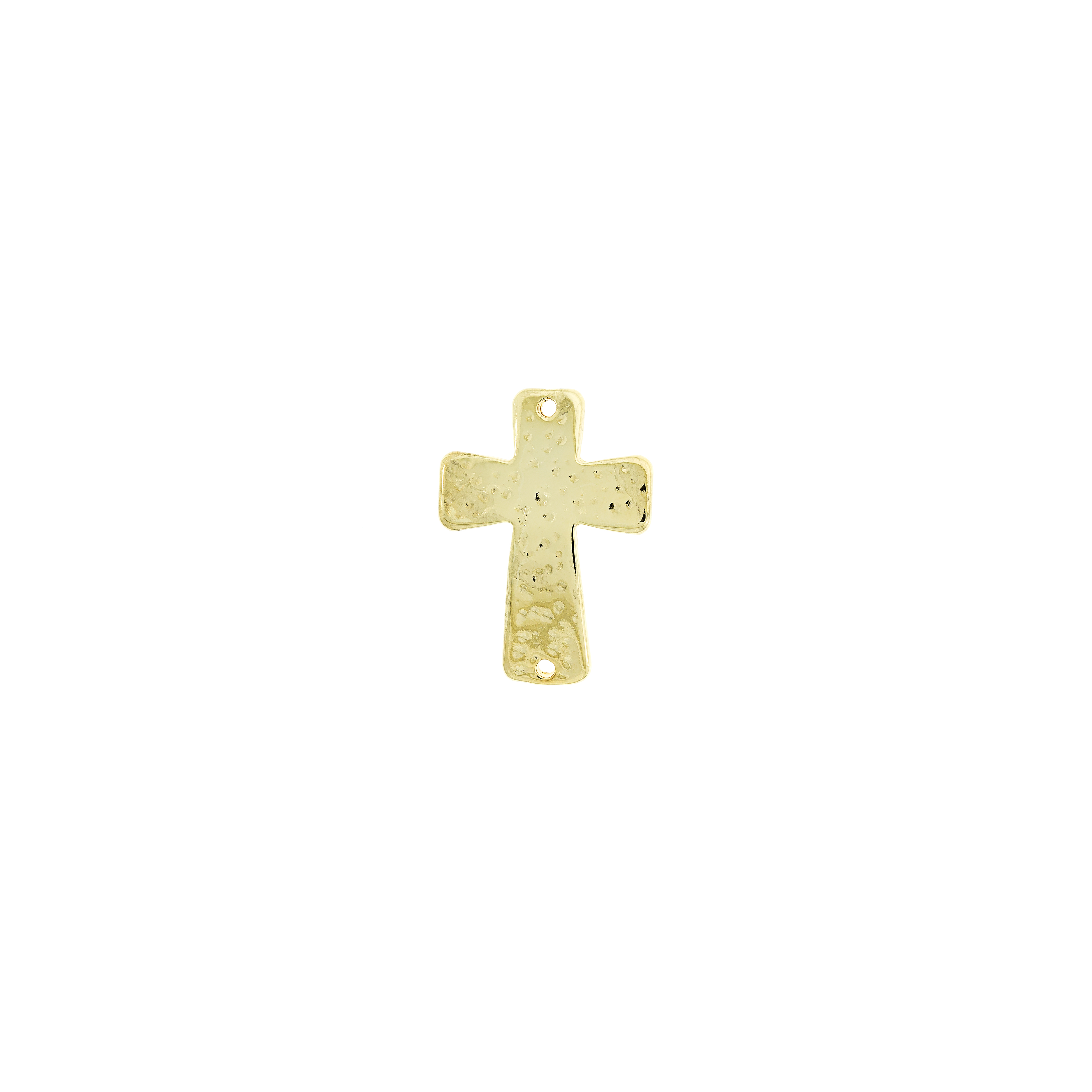 CRUZ MARTILLADA DE 35 mm. DE LARGO SEMI-CURVA CON ORIFICIOS DE 2 mm. BAÑO DE ORO 24kt.(Bolsa de 2 Piezas)