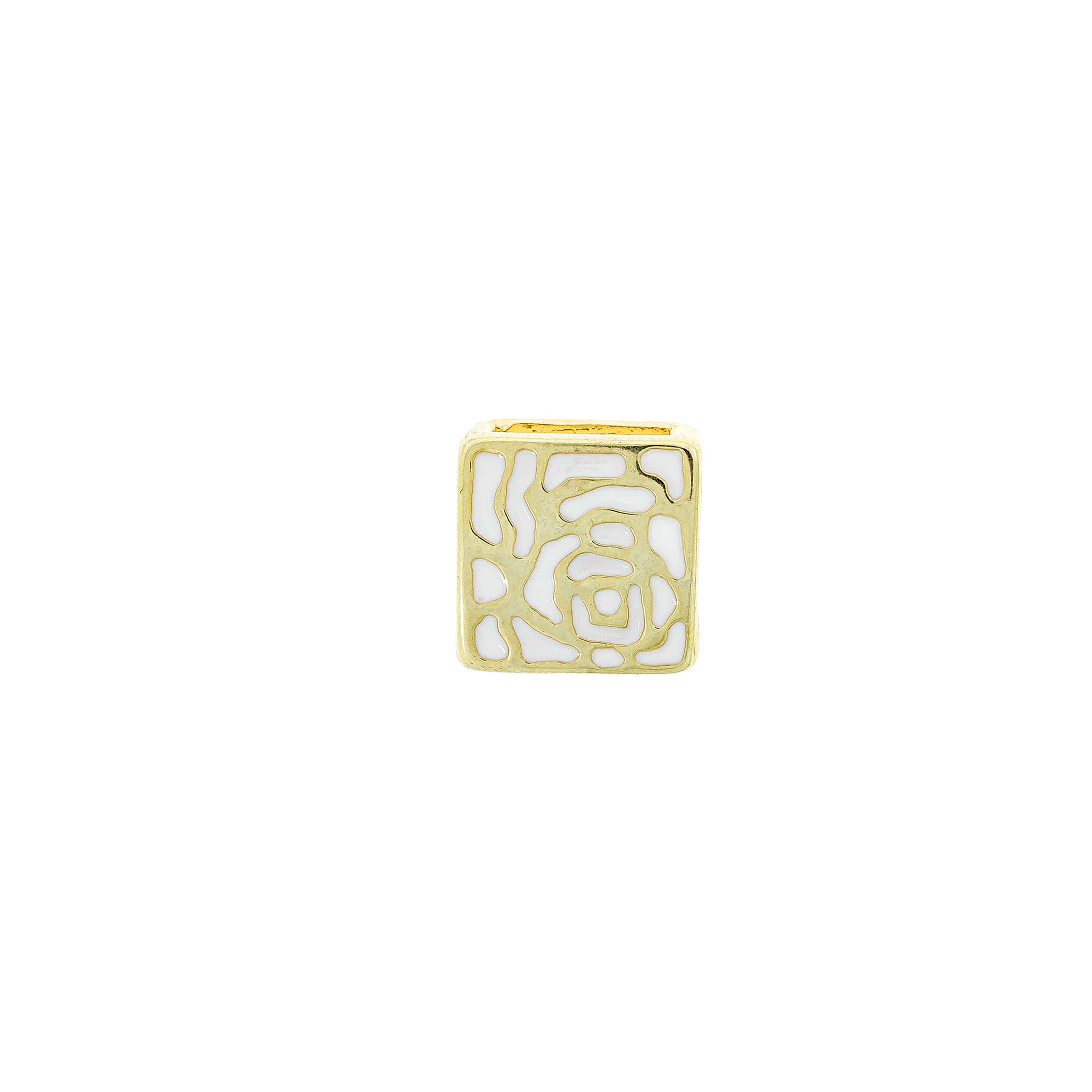 Pasador Esmaltado Blanco con baño de Oro 24Kt. de 26 * 26 mm.Para fleje de cuero 12 mm.bolsa de 2 piezas