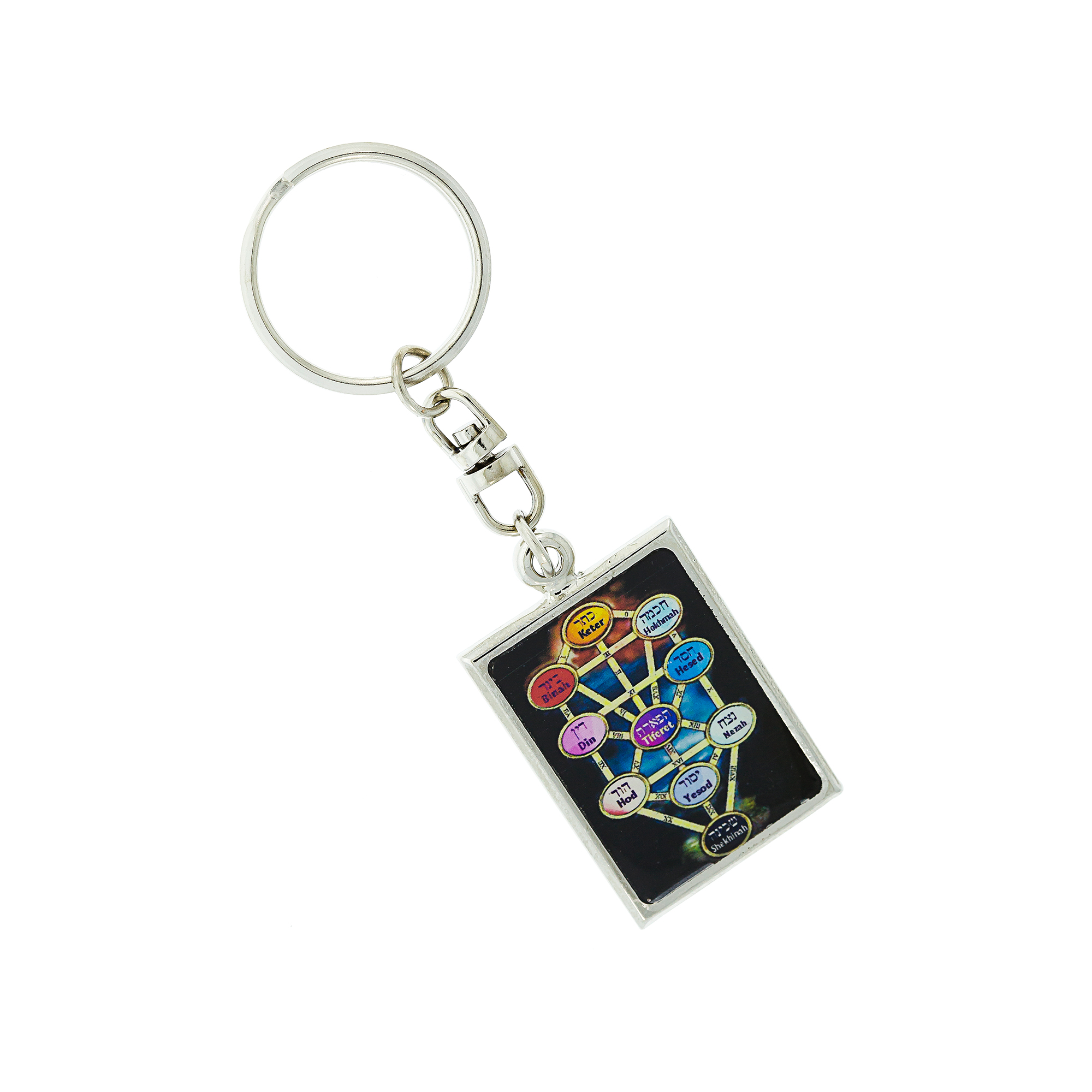 LLAVERO ARBOL DE LA VIDA(SEFIROT) DE 49 * 30 mm. BAÑO DE NIQUEL. (Bolsa de 2 Piezas)