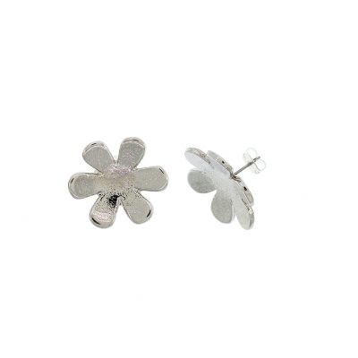 ZARCILLO FLOR 6 PETALOS DE 20 mm BAÑADO EN NIQUEL CON RETENEDOR (BOLSA DE 1 SET)